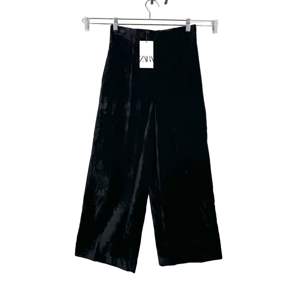Zara Velour wide crop pull on pants black preppy‎ 90s sz S